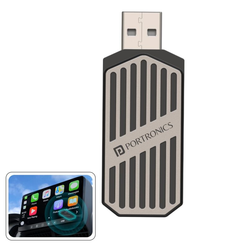 Portronics Tune, 2-in-1 Wireless Car Receiver, Converts Wired Auto Android & CarPlay to Wireless, Bluetooth Connectivity, Only for Cars with OEM Installed Wired Android Auto/CarPlay (Black)
